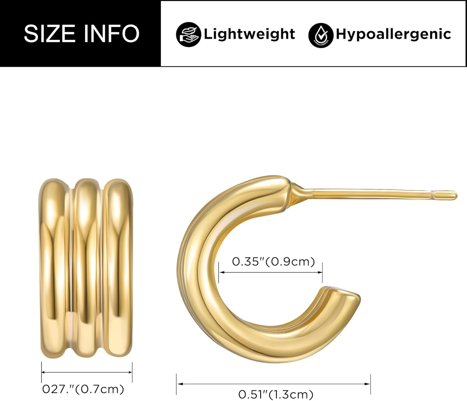 SWEETV Chunky Gold Earrings for Women 14K Plated Gold Statement Earrings Small Gold/Silver Hoop Earrings Trendy Open Hoop Earrings for Women Tiny Huggie Hoop for Adult - Image 4