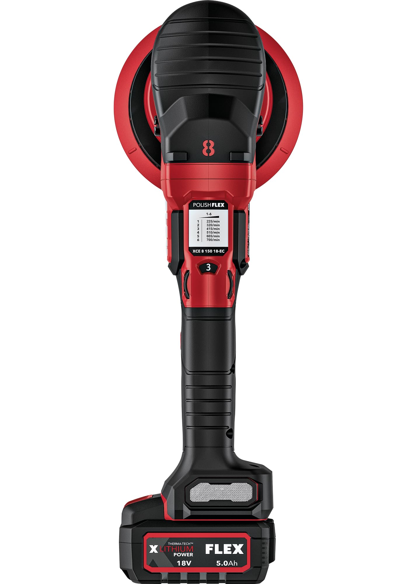 Flex Akku-Exzenterpolierer mit Zwangsrotation 18 V XCE 8 150 18-EC Set (mit Gasgebeschalter, einfache Drehzahlverstellung, ergonomisch) 533020