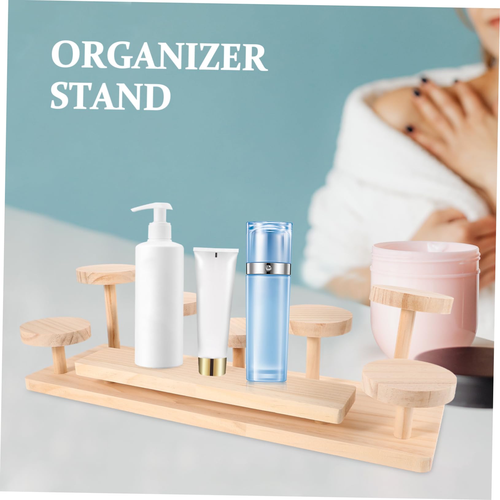 Expositor de Madera Beige para Perfumes y Plantas de Escritorio