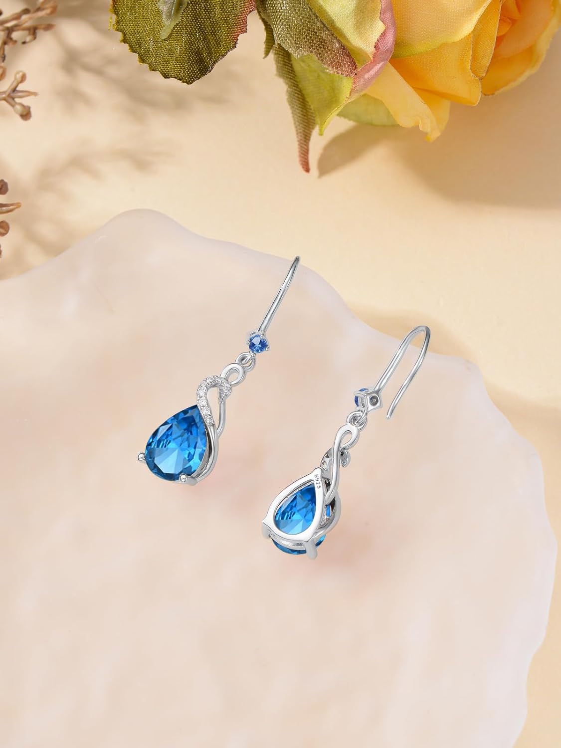 Seiyang Birthstone Dangle Drop Earrings 925 Sterling Silver Teardrop Birthstone Hook Earrings Birthday Jewelry Gifts for Women