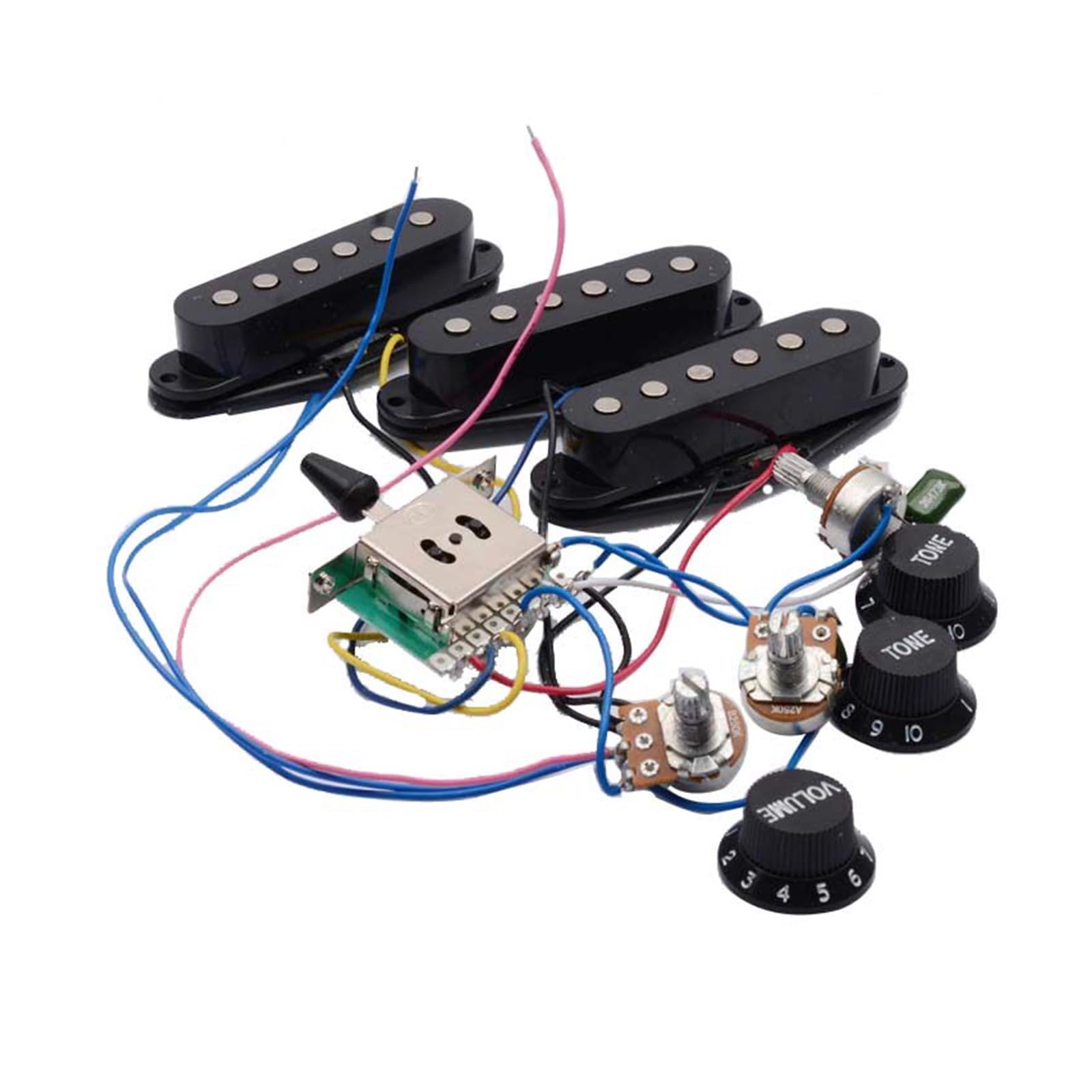 Kit Completo De Cableado Para Pastilla De Guitarra Eléctrica Potenciómetros De 250K Salida De 6.35mm(Black,SSS)
