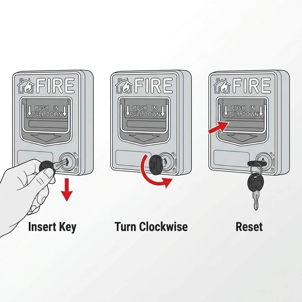 QWORK Dual Action Fire Alarm Call Point 9–28VDC – 2Pack Wired Manual Pull Station with Key Reset for Labs, Warehouses & Workshops