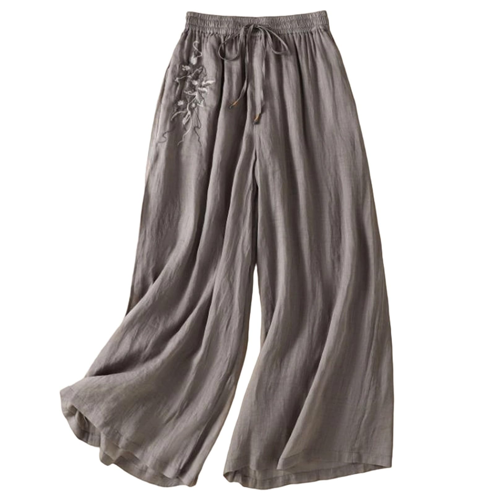Pantalones de lino holgados para evitar el calor con cintura elástica suave 5