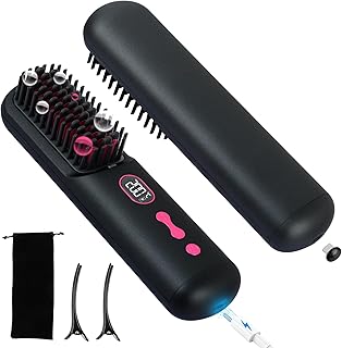 Cordless Hair Straightener Brush, 9600 mAh Portable Heated Straightening Comb for Travel,Mini Negative Ion Cordless Hair Straightener Brush for Women with LCD Display, Black (Negro)
