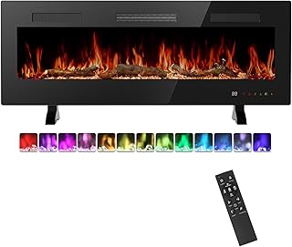 NEWBULIG Electric Fireplace 50 Inch, Recessed Wall Mounted and Free Standing Fireplace Heater with Remote Control, Timer, Adjustable Flame Color, Touch Screen Energy Saving, 750/1500W, Black