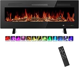 NEWBULIG Electric Fireplace 50 Inch, Recessed Wall Mounted and Free Standing Fireplace Heater with Remote Control, Timer, Adjustable Flame Color, Touch Screen Energy Saving, 750/1500W, Black
