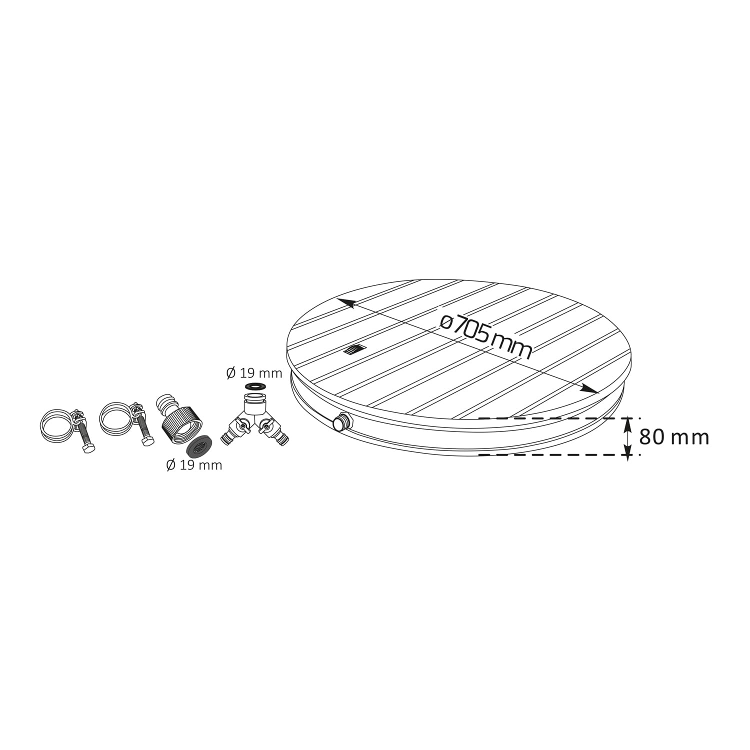 FRANKYSTAR Mitra – Ducha de jardín con chorro ajustable, ducha plataforma de suelo con pedal Ø 70 cm