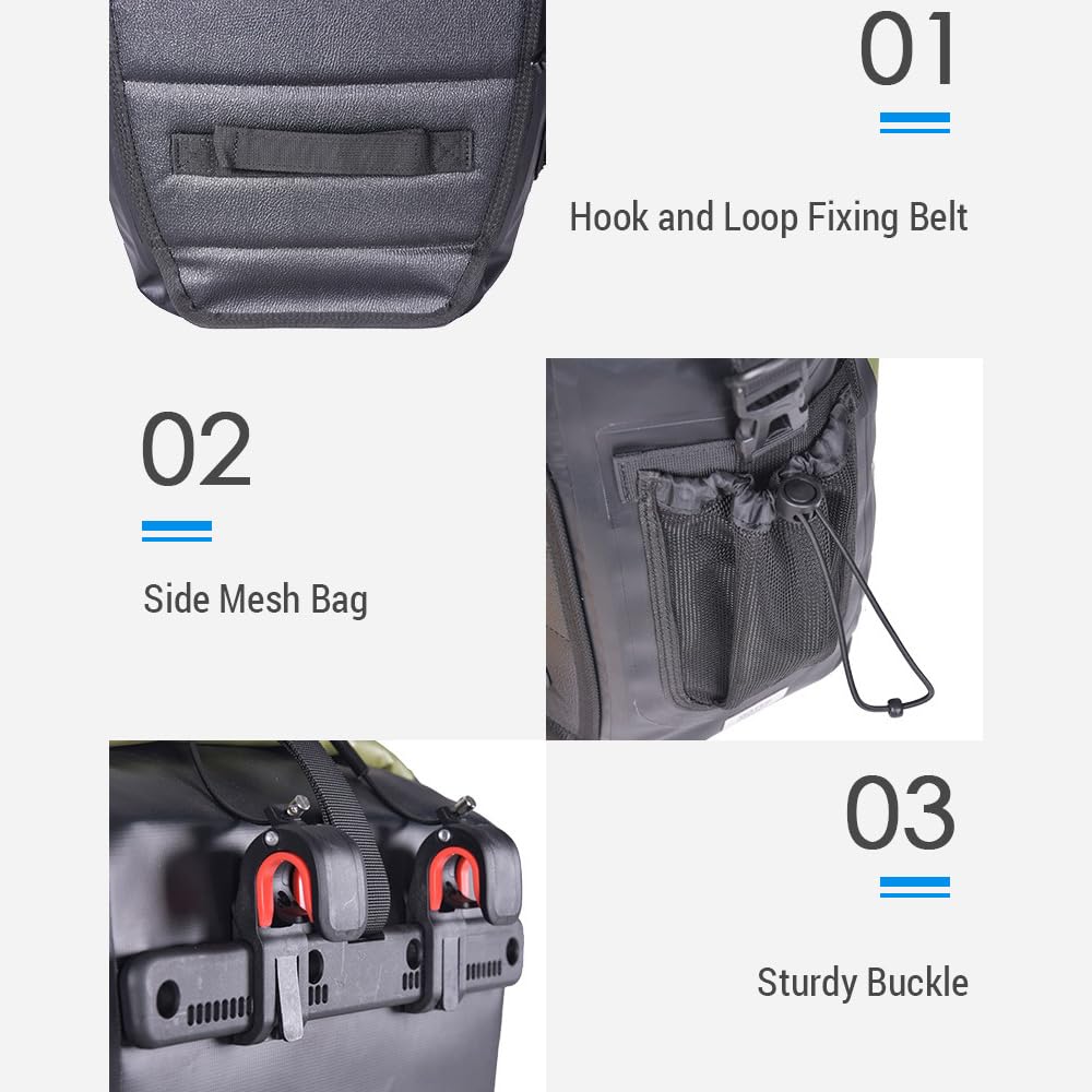Borsa per Portapacchi Posteriore Impermeabile da 25 Litri per Bici Verde Militare di Grande capacità Materiale in PVC Ciclo di Guida