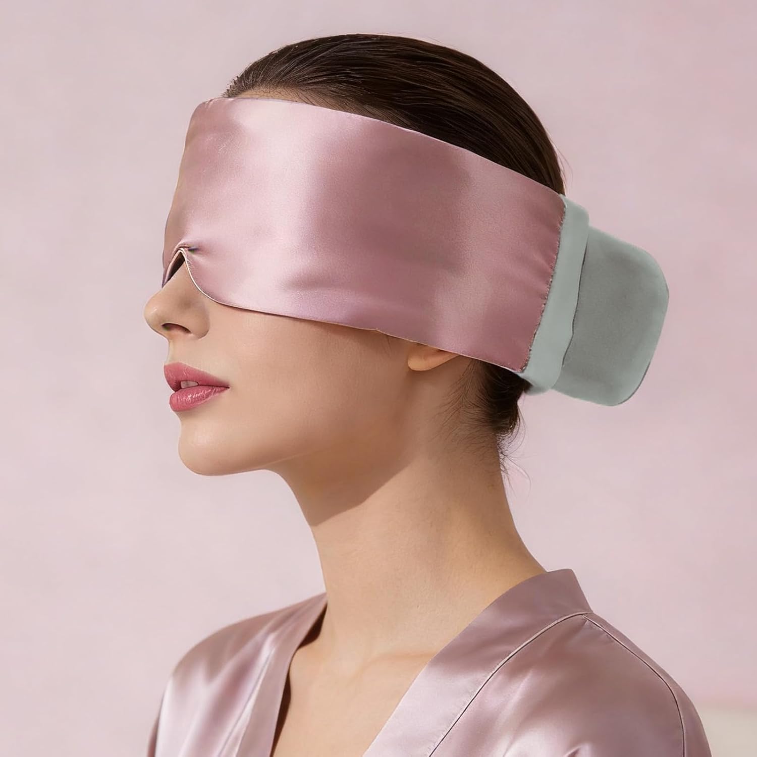 Silk Sleep Eye Mask - Women Men 100% Mulberry Blackout Blindfold Adjustable Sleeping Masks (Pink)