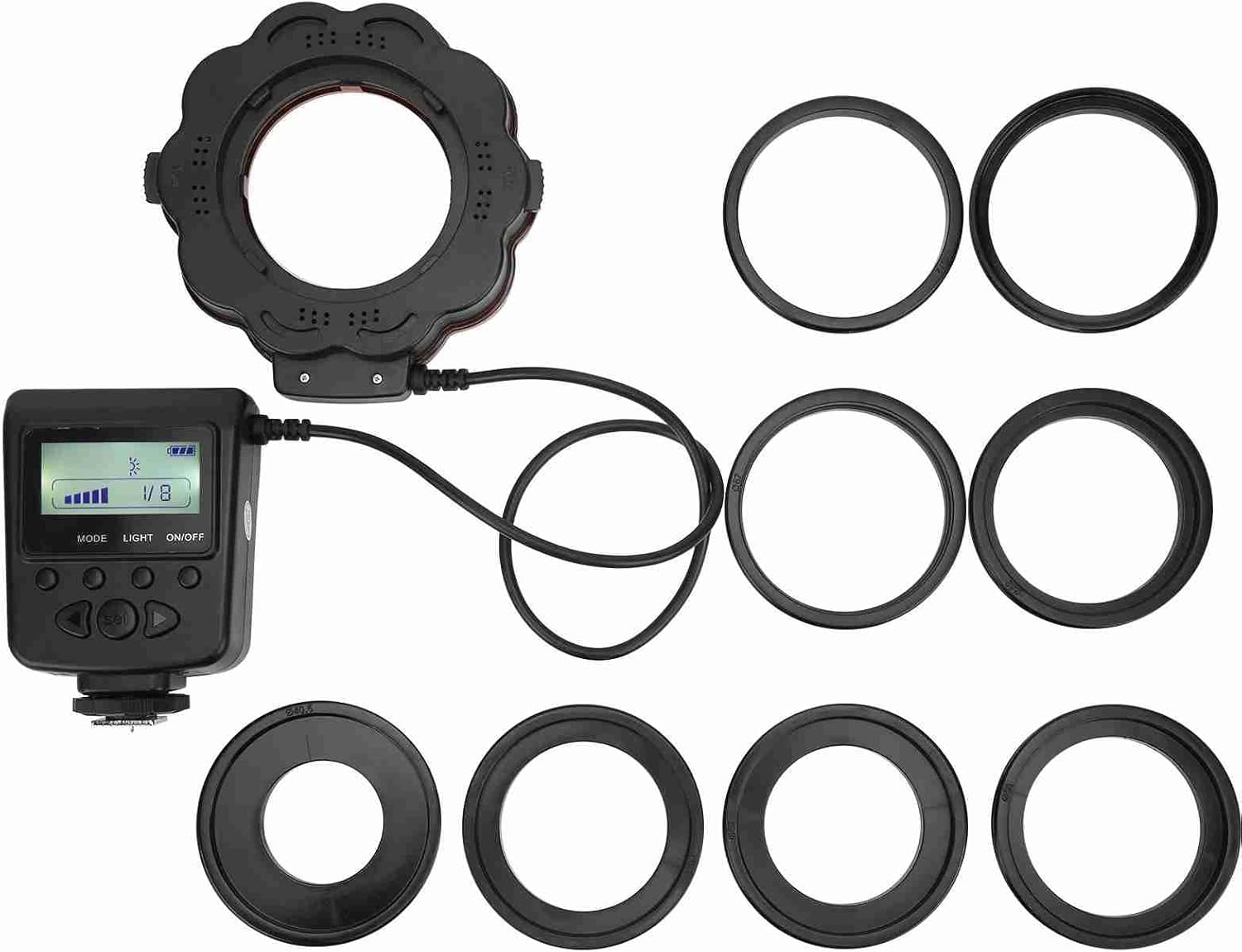 Camera Lens LED Ring Flash Light with Multi - Size Adapter Rings 40.5-77mm - Fill Light, LED Beads, Ideal for DSLR Macro Photography
