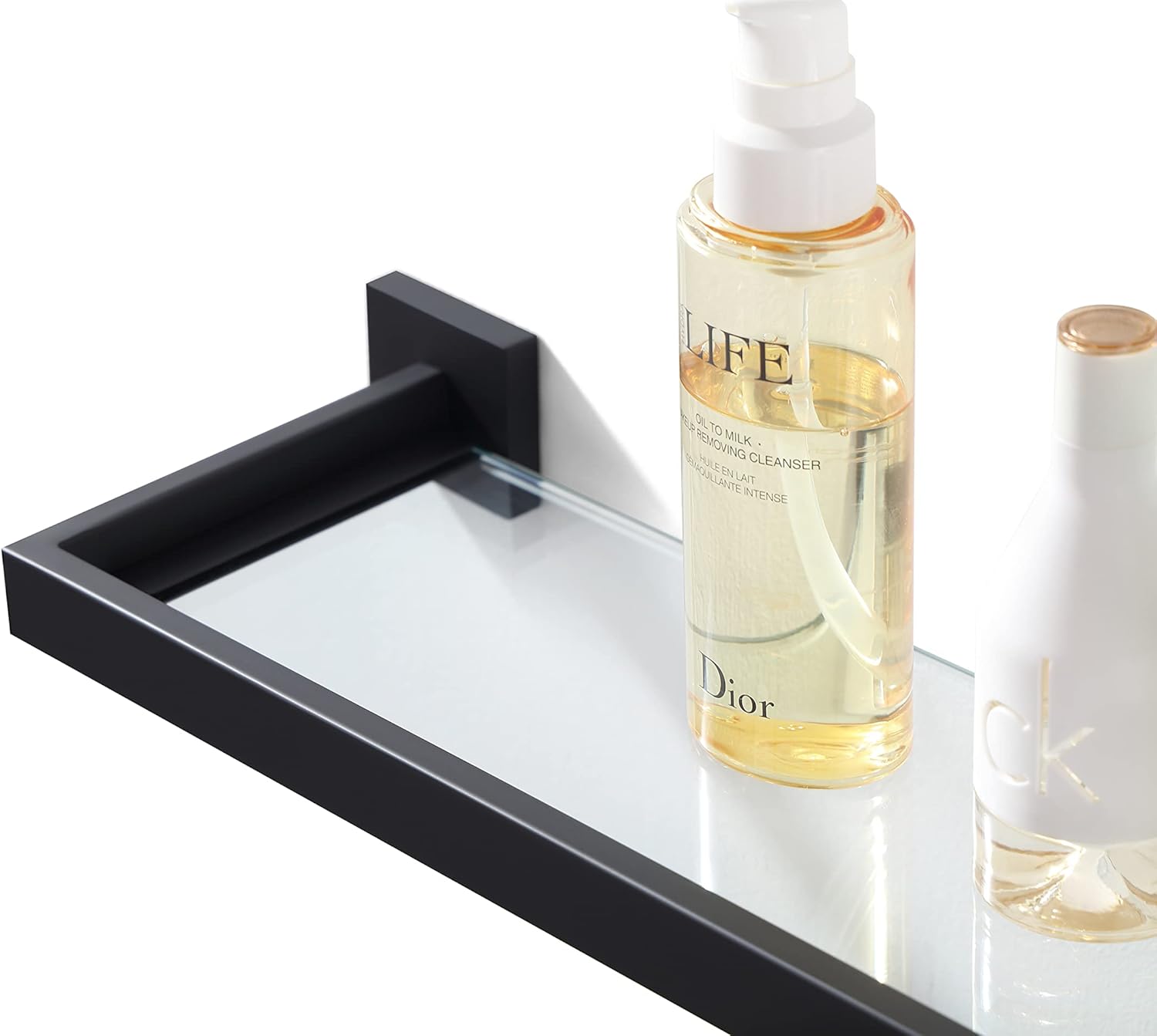 Bathroom Shelf, Glass Shelf for Bathroom, 22.32 Inch Large, 8mm Extra Thick Tempered Glass Shelves Wall Mounted, Square Modern Rectangular, Matte Black,No Assembly, 071090-MB