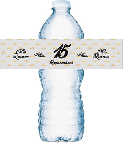 20 etiquetas para botellas de agua de quinceañera, envolturas impermeables para botellas de agua Mis Quince, calcomanías para decoraciones de fiesta