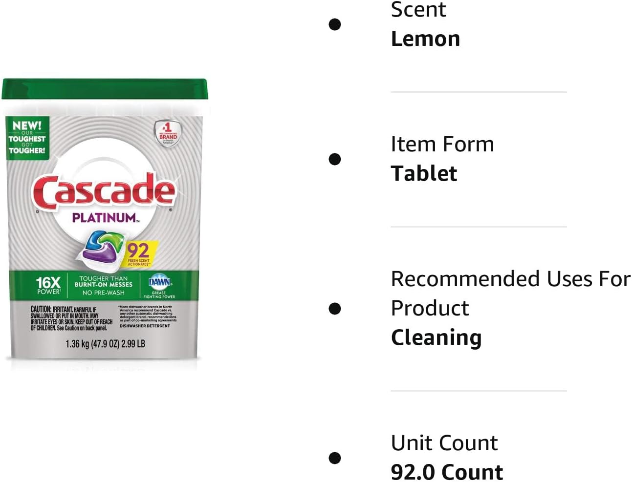 🏆Premium Pack Platinum ActionPacs Dishwasher Detergent, Fresh (92 ct.)