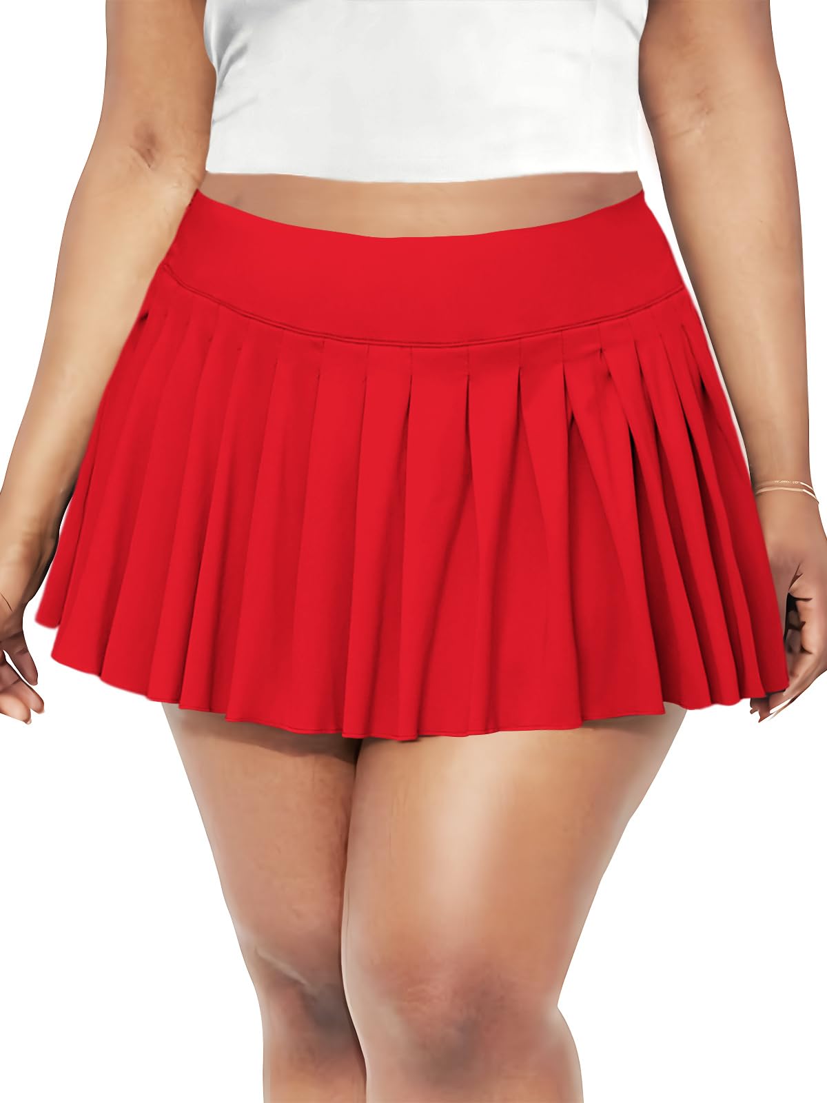 Women's Plus Size Sexy Y2K High Waist Micro Mini Pleated Skirt with Shorts for Valentine's Day, Tennis, Clubs and Raves: Red 3X-Large Plus Short