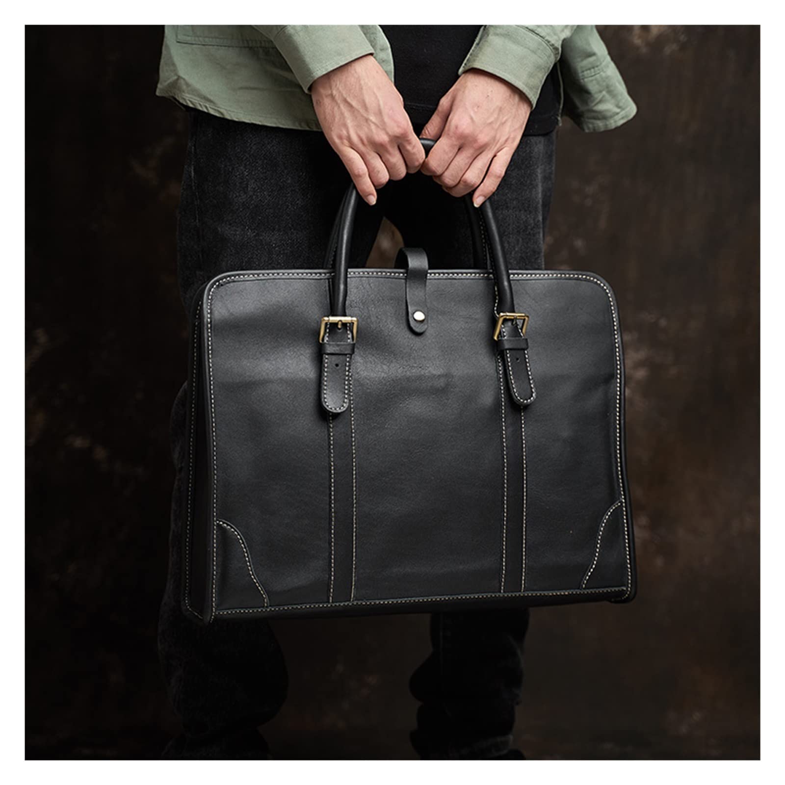 n/a Business Men Briefcase Large Capacity Tote Casual Shoulder Bag Detachable Handle for 16" Laptop