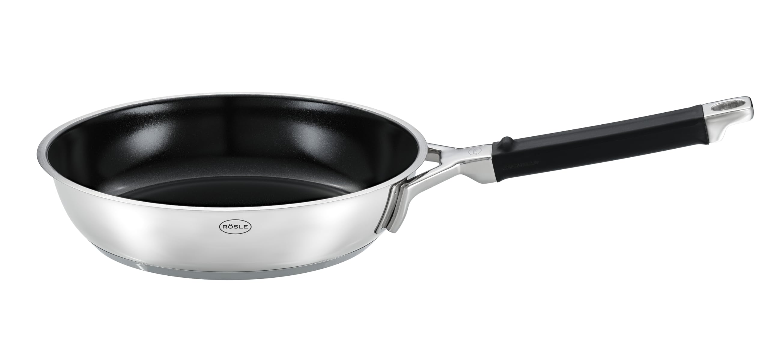RÖSLE SILENCE PRO ProCeraPlus Bratpfanne Ø 20 cm, Antihaft & Robust - Hitzebeständig bis 260 °C, Keramikversiegelung, Edelstahl 18/10, Siberfarben/Schwarz, 39,1 x 21,5 x 8,5 cm