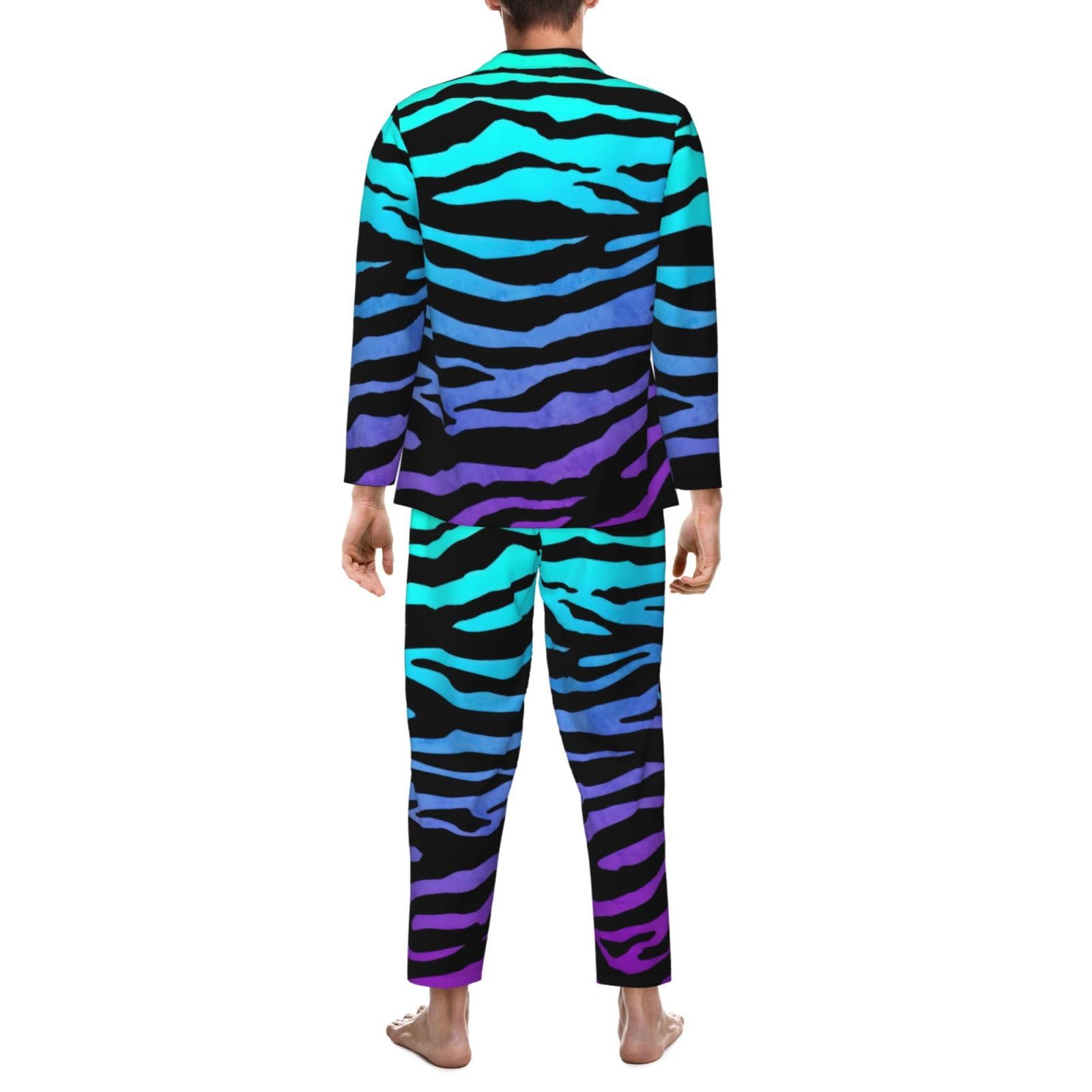 Viola Blu Verde Camouflage Zebra Stripes Stampa Uomini Manica Lunga Pigiama Set Traspirante Accogliente Lounge Wear Due Pezzi Sleepwear Indoor