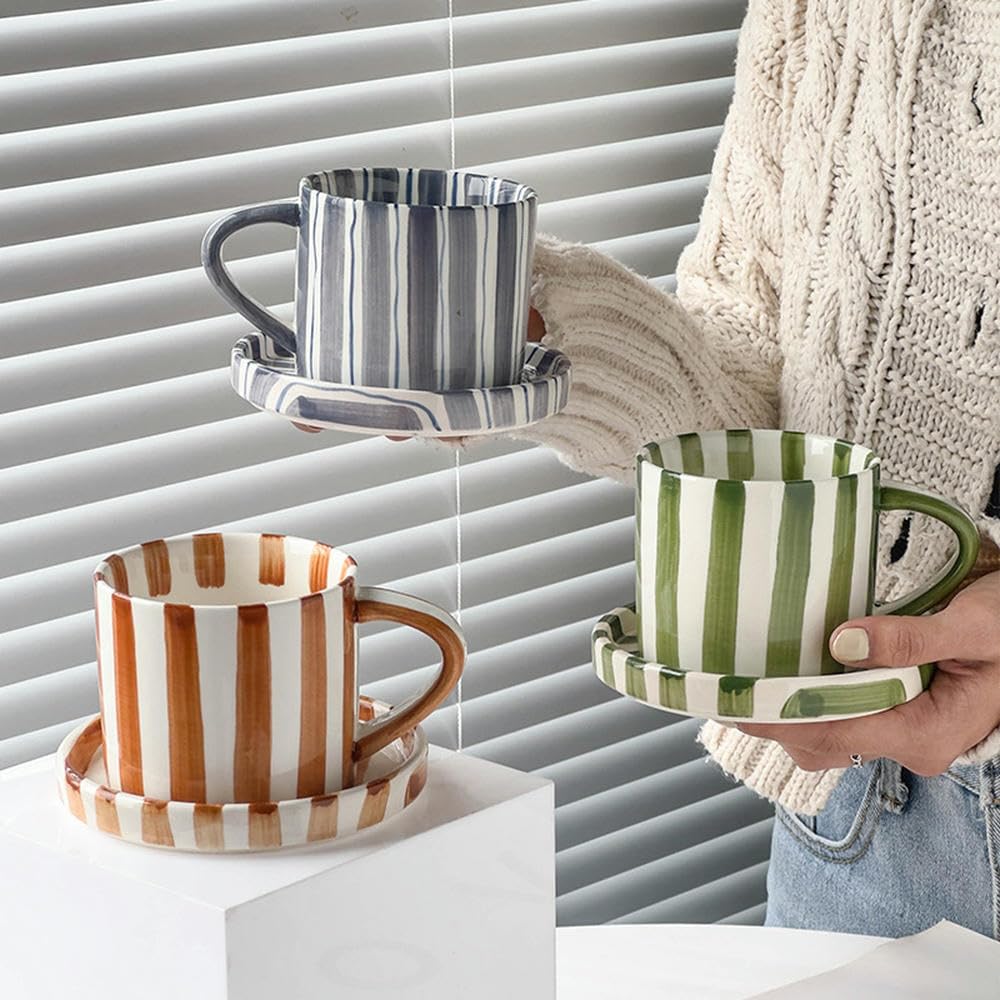 1 set Tasse à café et soucoupe en céramique peinte à la in et éillée, capacité ≈ 200 ml, facile à nettoyer, convient pour toutes les saisons, réunions familiales, fêtes | SHEIN