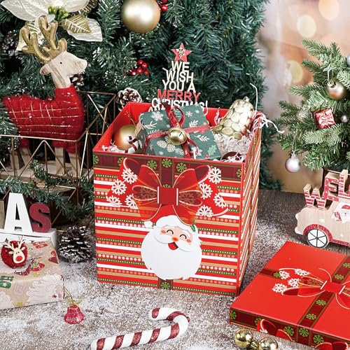 Boîte cadeau de Noël RUSPEPA pliable avec couvercle et ruban rouge 23x23x23 cm