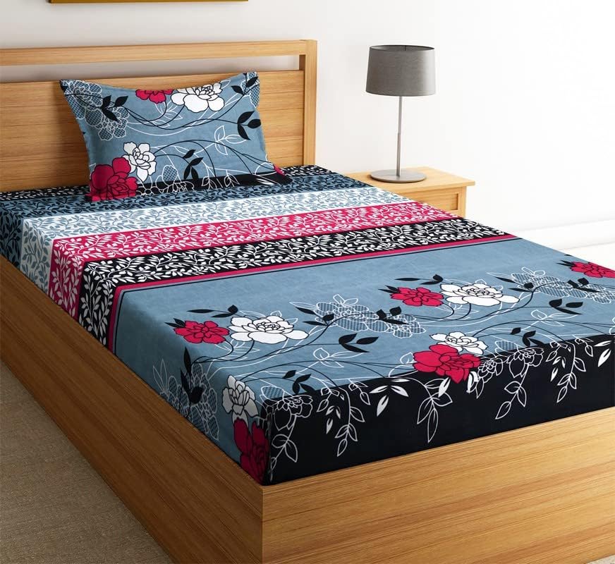 Cotton Villas 3D Printed Microfiber 3D Grey Patti Bedsheet for Single Bed with 1 Pillow Cover