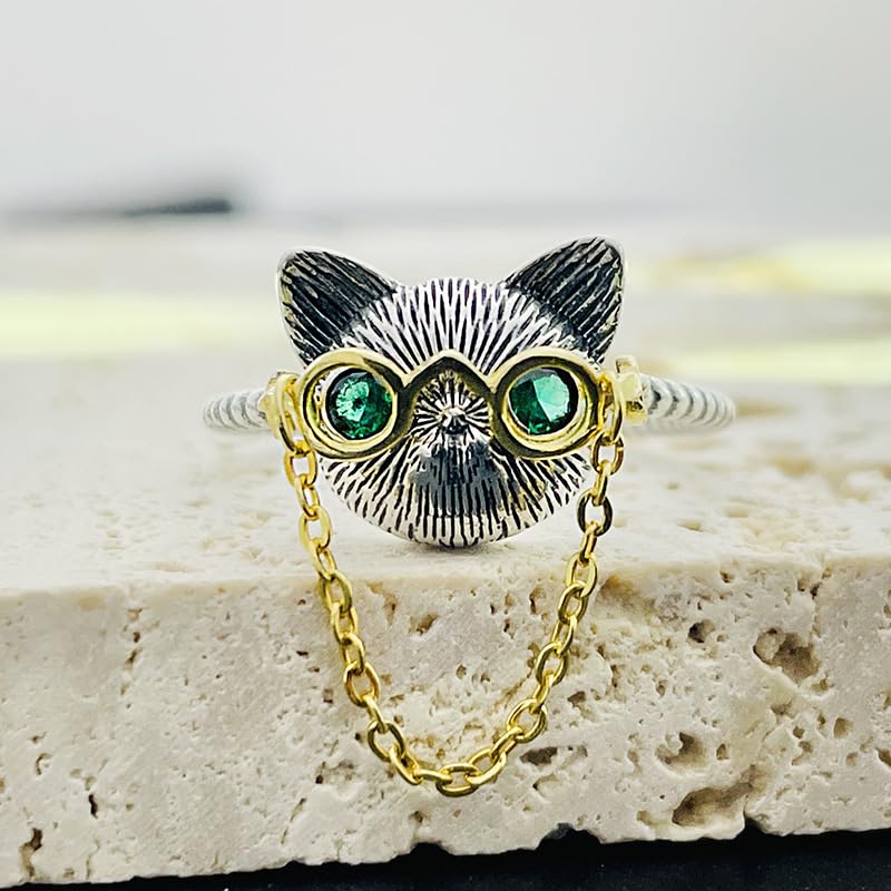 Image of 925 Sterling Silver Cat Vintage Ring Punk Open Adjustable Animal Ring
