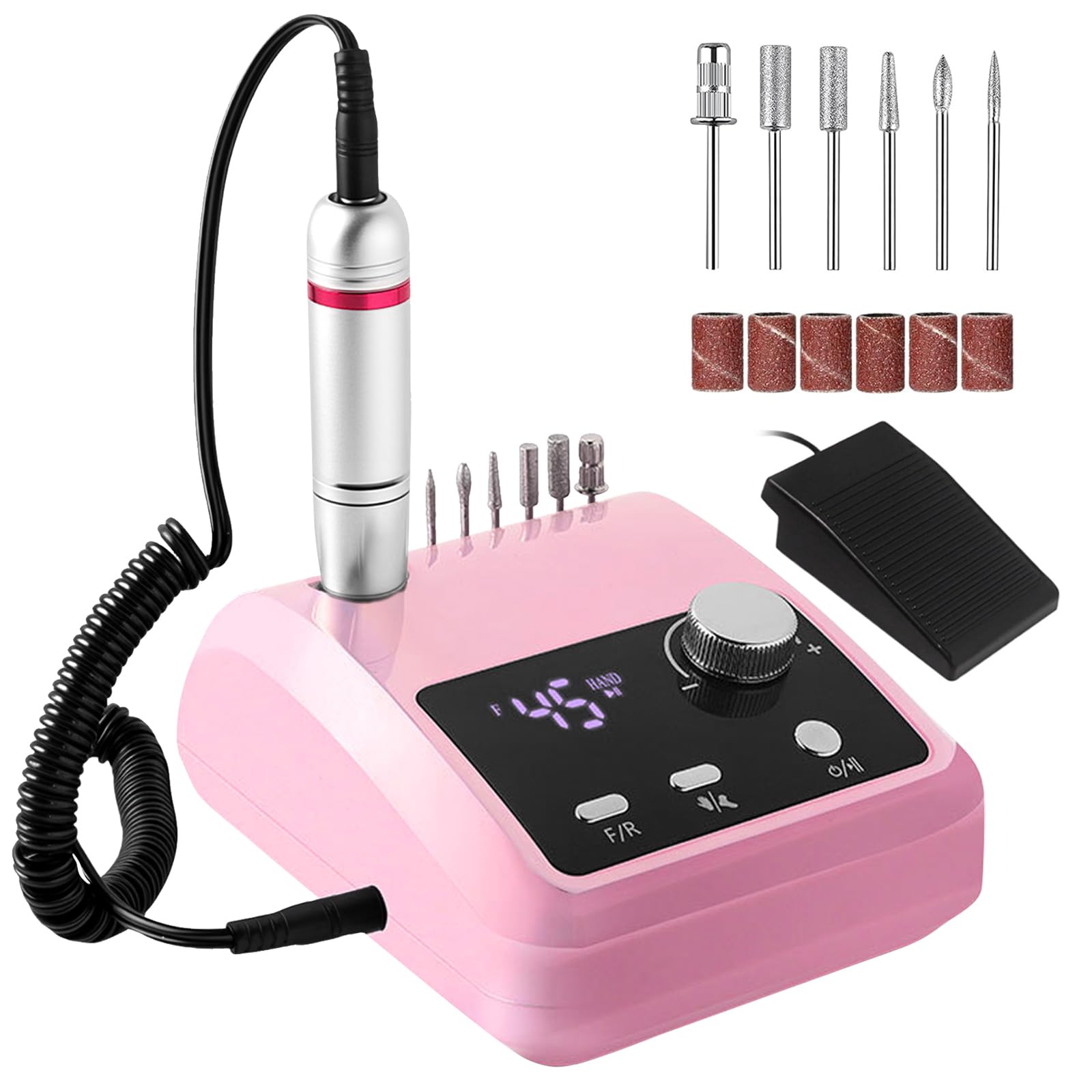 CozyZen Lima Elettrica per Unghie 45000 RPM | Display LCD, Controllo Manuale e Pedale, Silenziosa per Acrilico, Gel, Manicure e Pedicure - Uso Salone e Casa