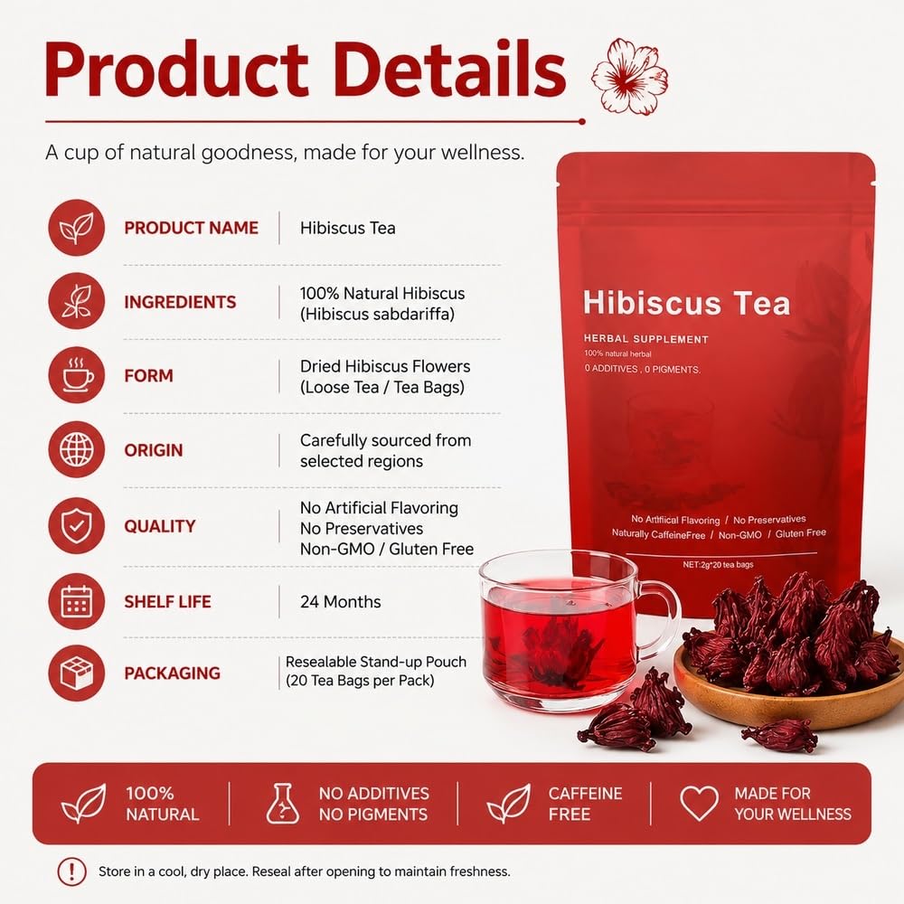 Naturalna suszona ziołowa herbata bezkofeinowa z owoców hibiskusa | Bezglutenowa kwaśna herbata kwiatowa do relaksujących łyków przez cały(3pcs)