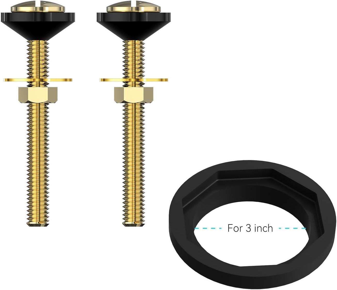 R&T 3'' Toilet Tank to Bowl Octagon Gasket with 2 pcs Brass Bolts Hardware Kit for 2-Piece Toilet (3 inch)