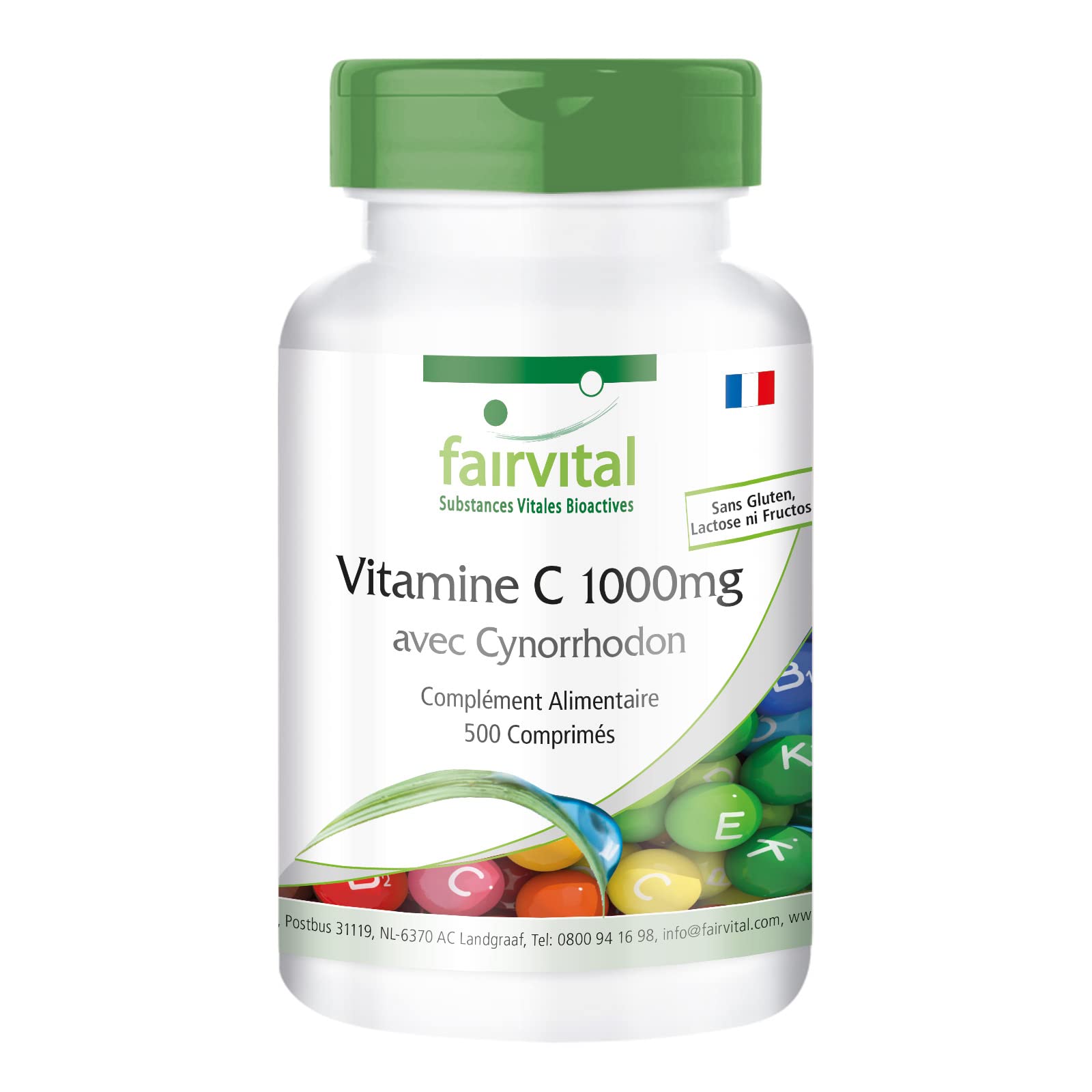 fairvital Vitamine C 1000mg, 500 comprimés, hautement dosée et à base de cynorrhodon, VÉGÉTALIENNE, facile à avaler et douce pour l'estomac, GRAND FORMAT