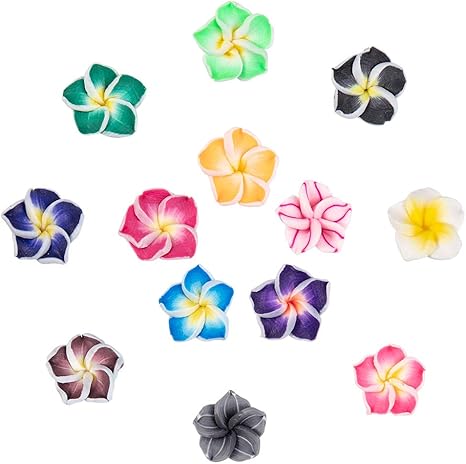 Amazon Co Jp Nbeads 0pcs ハンドメイドポリマークレー 樹脂粘土 3d 花 プルメリア ビーズ 混合色 ホビー