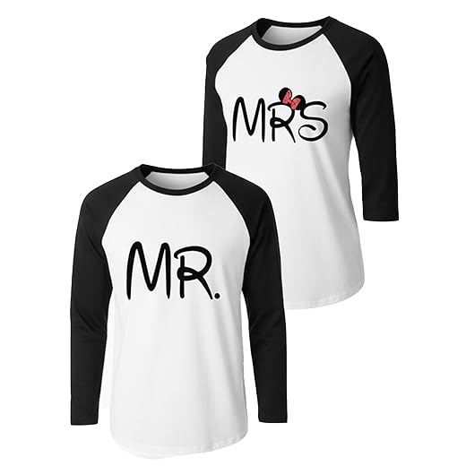 fanideaz Couples Mr and Mrs Raglan Tshirt Combo Full Sleeve Cotton Round Neck Matching Tshirts for Couples Printed Tees for Men Women