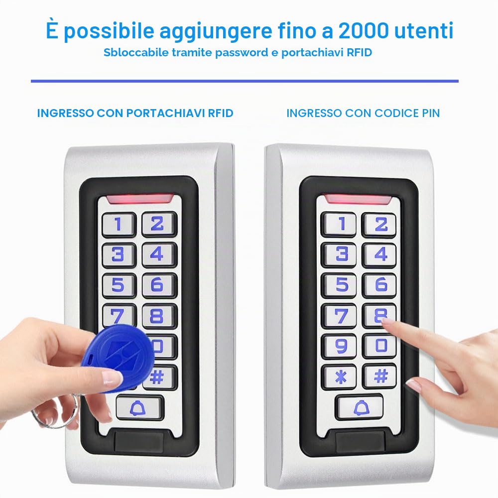 Tastiera di controllo accessi TP68 impermeabile 125KHz RFID tastiera in metallo, 2000 utenti, retroilluminazione, sistema di controllo accessi adatto per appartamenti, ville, magazzini aziendali