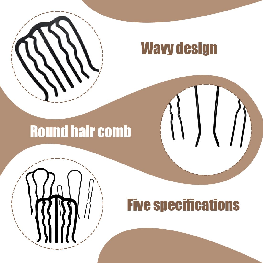 5 Piezas Peine Lateral del Pelo del Metal, Horquillas para el Cabello para Mujer, Peinetas para el Pelo, Peine Lateral, Pasador Francés, Peine de Diapositivas para Mujeres y Niñas, 3 Tamaños