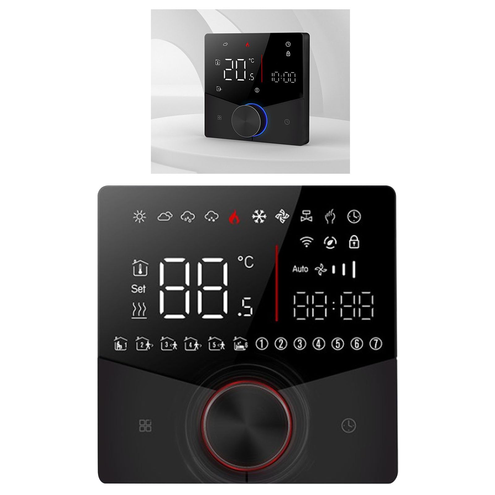 TUWEI Termostato Inteligente, Ajuste de Dial Pantalla LCD WiFi Control de Temperatura Programable con Alta Precisión Ahorro de Energía para Calentar Habitaciones (Negro)