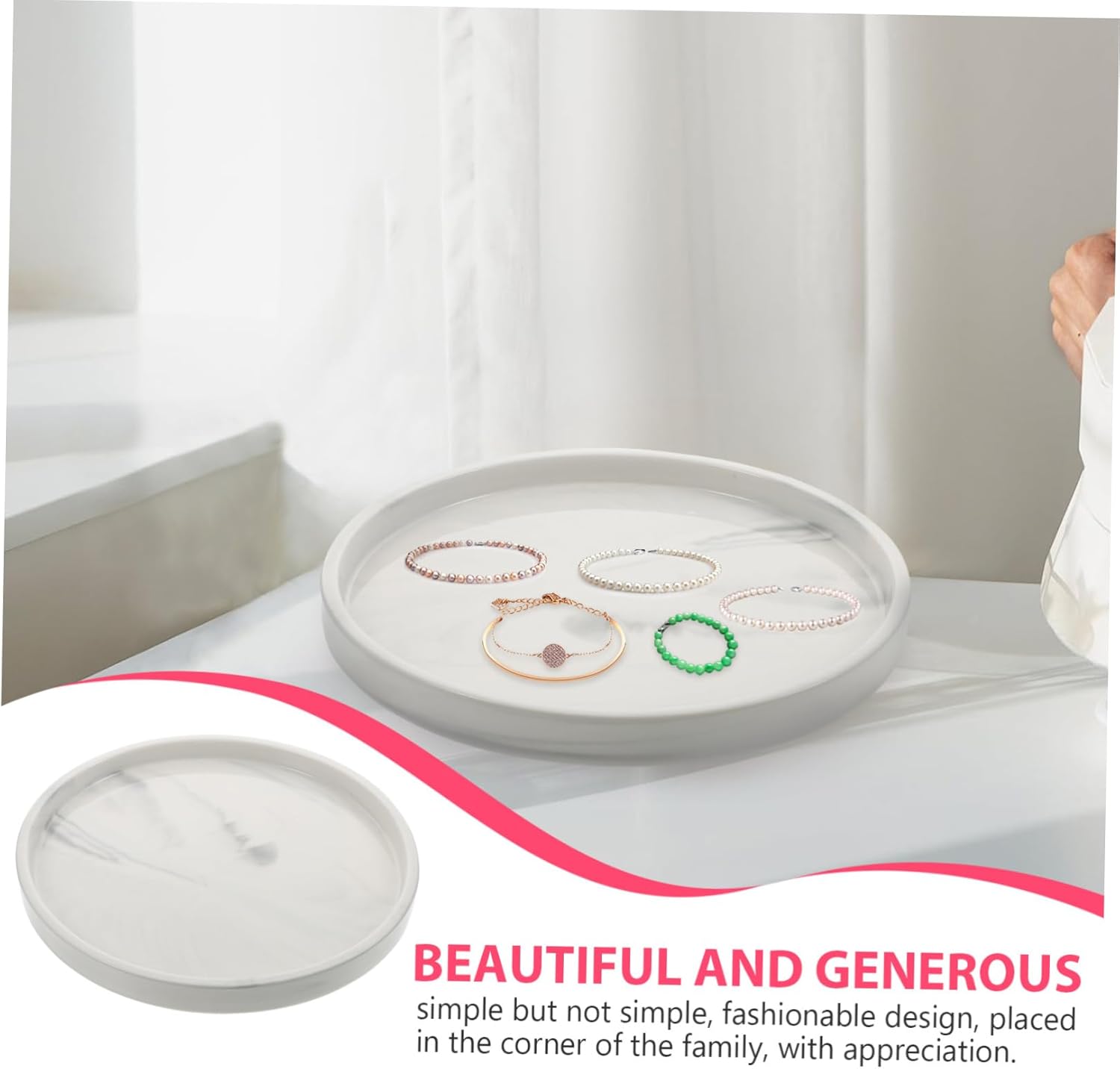 1Pc Marble Pattern Ceramic Jewelry Tray Small Trinket Holder for Storage Organization for Cosmetics Keys Sundries Elegant Decorative Design