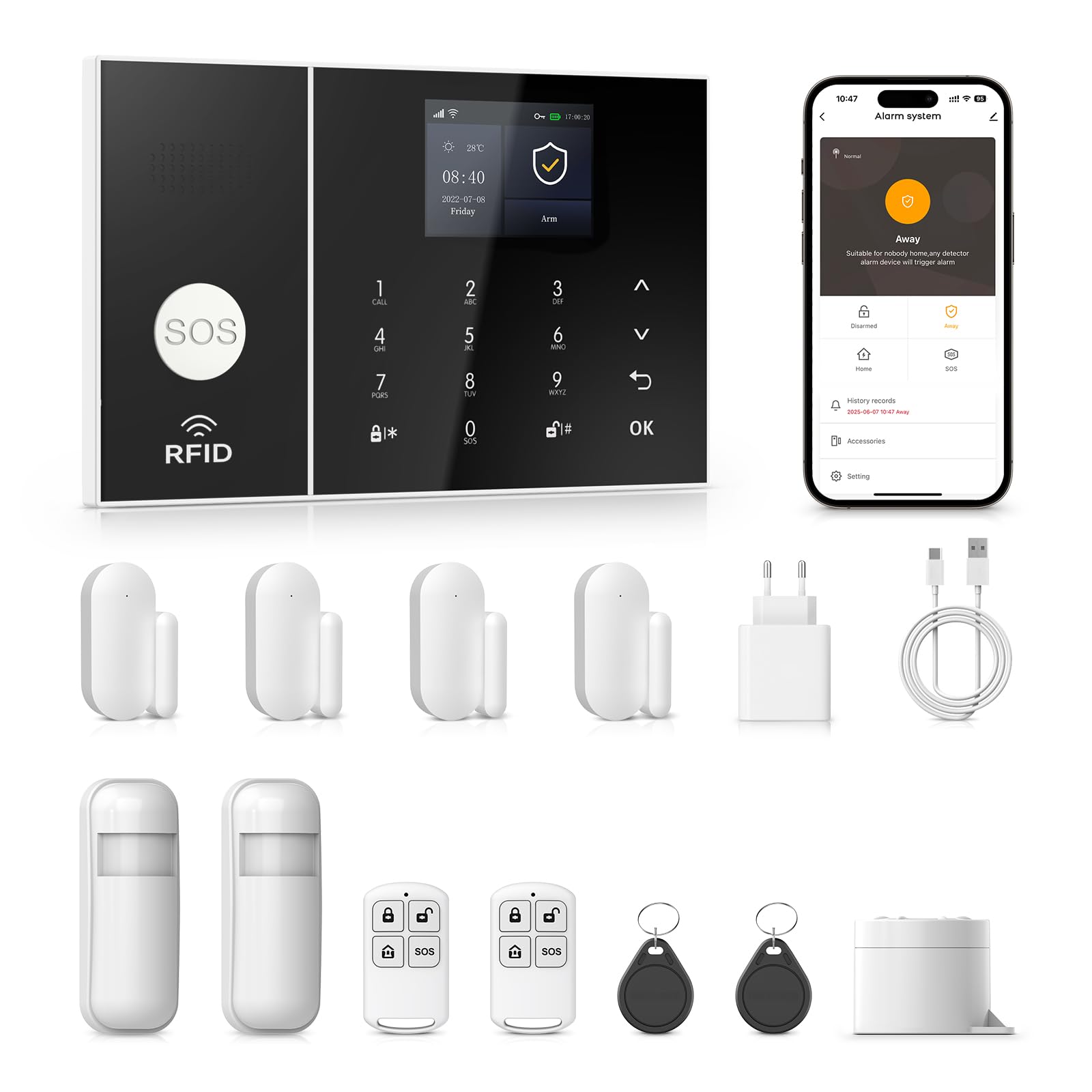PGST Kit Alarma Casa con Aviso al Movil, Sistema de Alarma para Casa WiFi y gsm sin cuotas con Pantalla 2.4” y Batería de 1000 mAh,Aplicación Tuya Smart Life, Alexa y Google