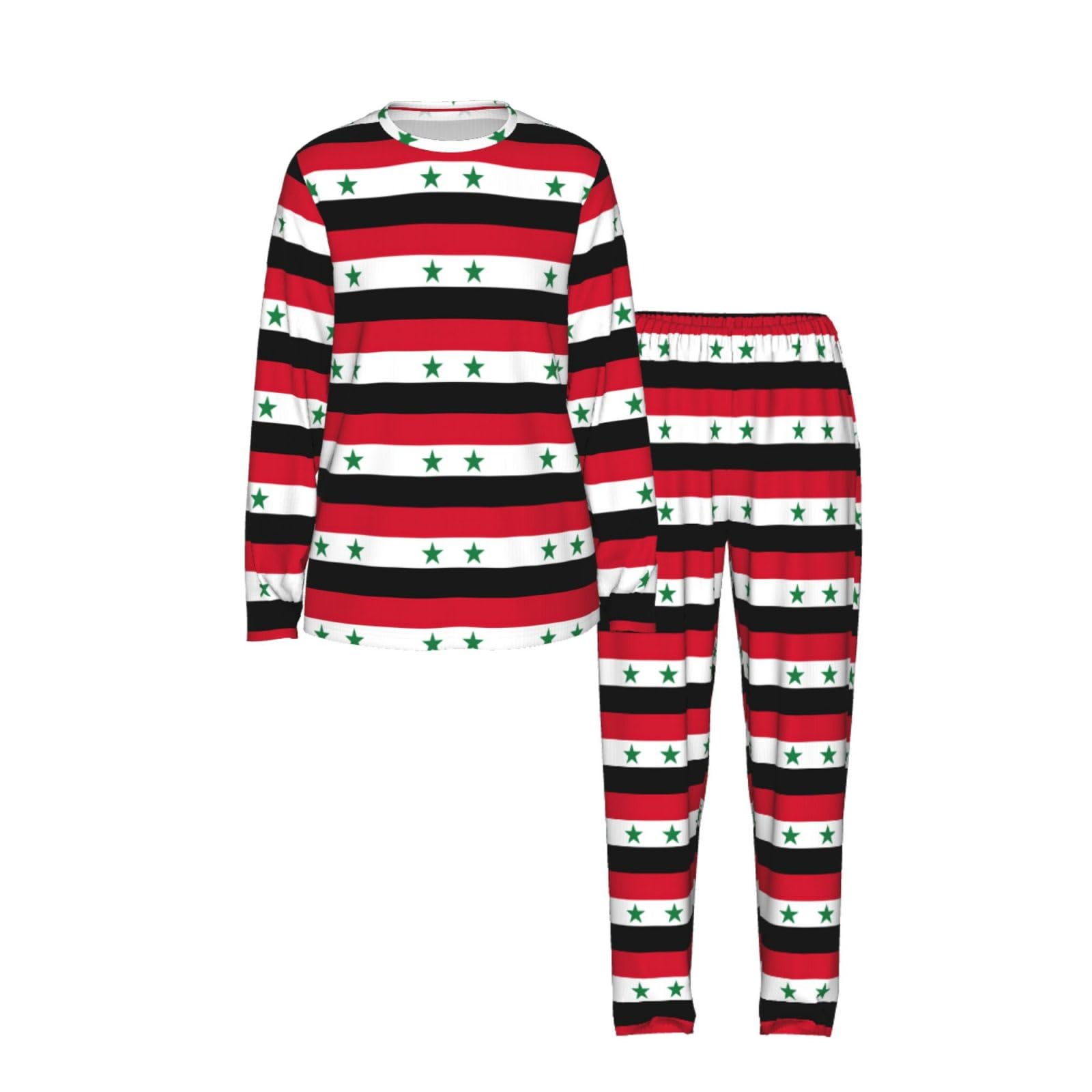 Bandiera Della Repubblica Araba Siriana Stampa Delle Donne Manica Lunga Pigiama Corrispondente Set Morbido Confortevole Lounge Elastico Sleepwear
