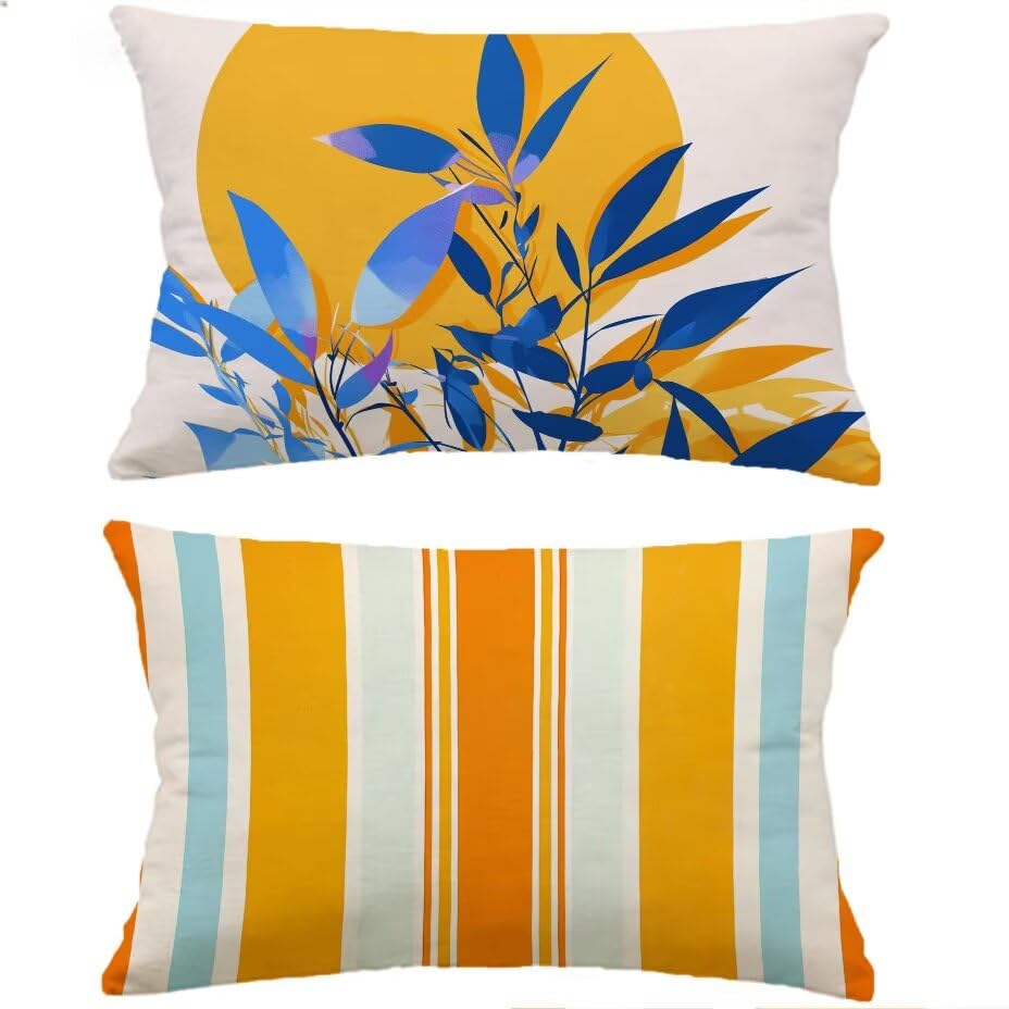 Housses de coussin de jardin 40x70 orange lin imperméable - 2