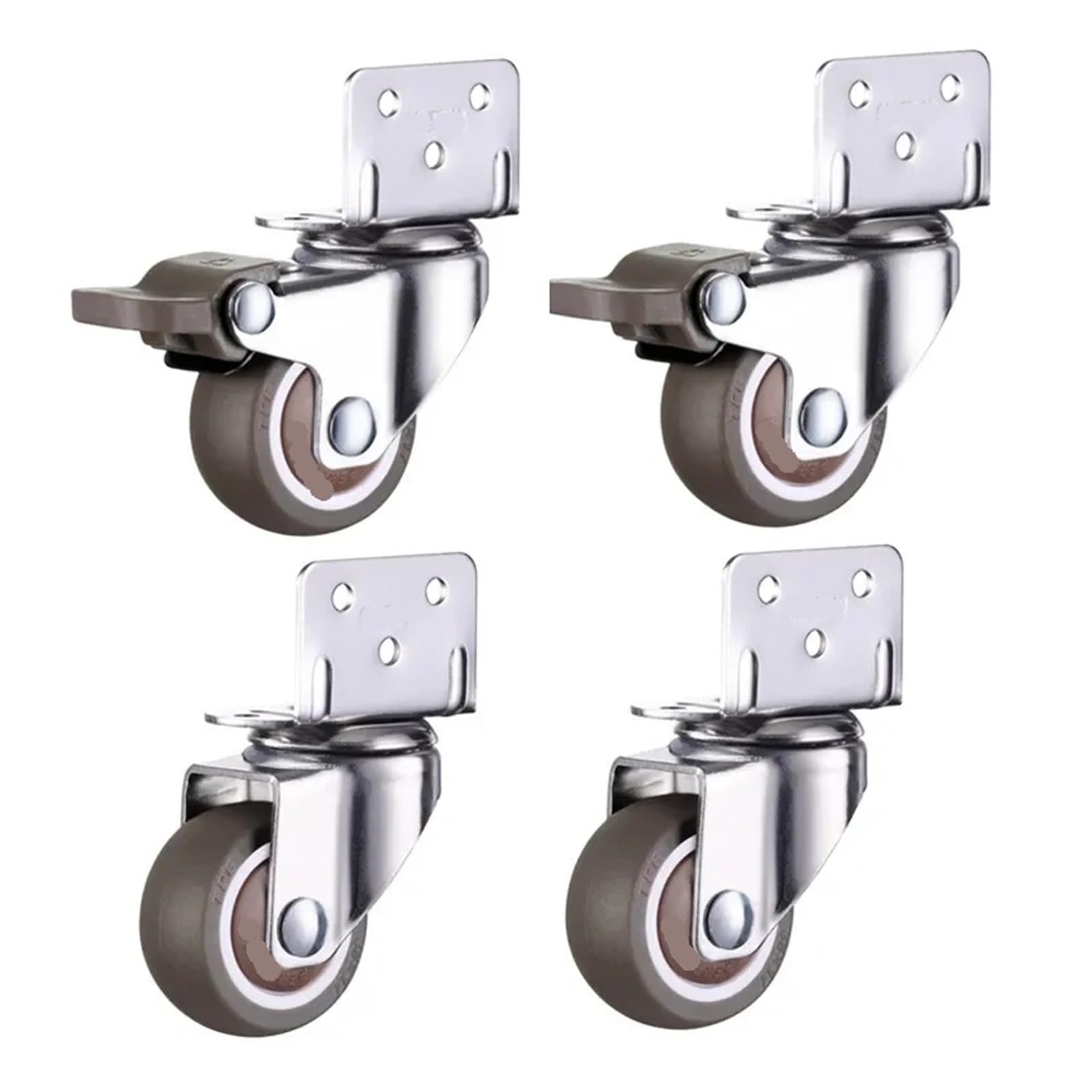 MXXDMOPD 4 PCS Furniture Casters Soft Rubber Swivel Silent Trolley Bed Wheels Home Accessories(2 Brake 2 No Brake,1.5 Inch)