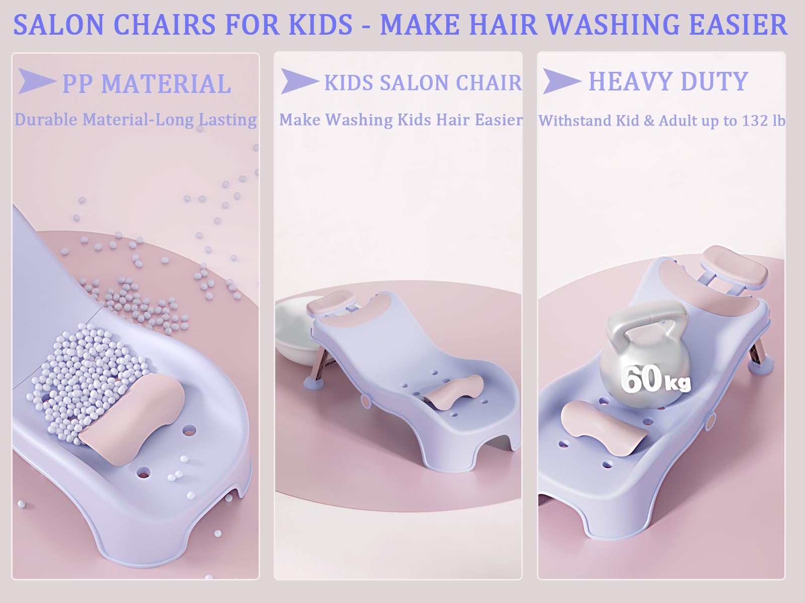 Toddler Shampoo Chair for Kids Hair Washing Adjustable to Aged 1-10 | Make Shampoo Washing Time Easier | Alternative to Bath Chair Station for Disabled Children | Portable Foldable Comfortable| Purple