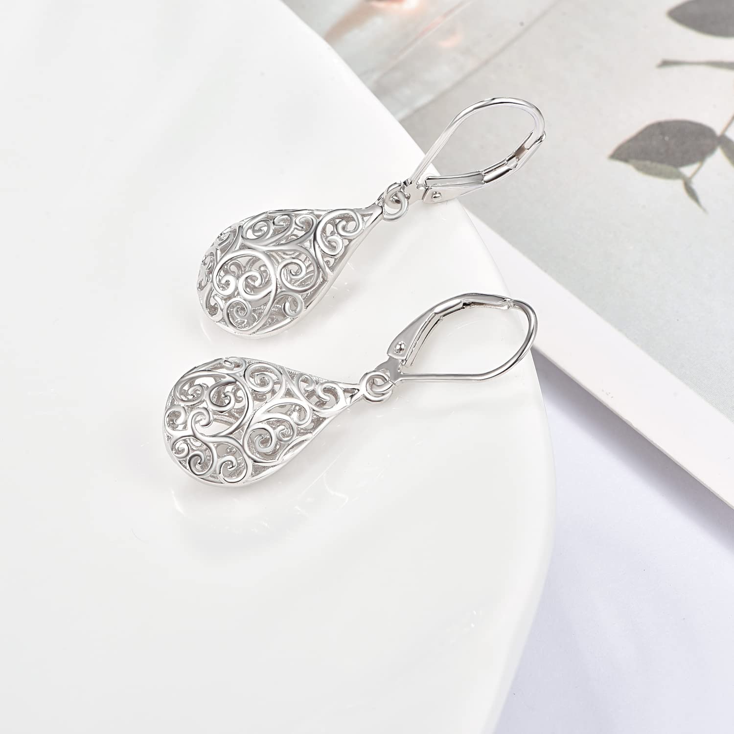 Orecchini a forma di goccia con pietra portafortuna, da donna, alla moda, in argento Sterling 925, ipoallergenici, gioielli in filigrana a goccia
