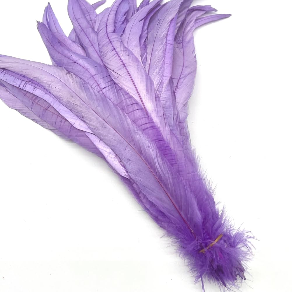 shekyeon 12-14inch Rooster Tail Feather Use for Hats Costume Decoration Pack of 50 (light purple) - Image 4