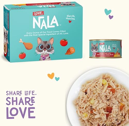 Miniatura 8 de LOVE, NALA - Alimento húmedo natural para gatos adultos - Pollo en capas, batata, tomate en caldo - Sin granos, sin OMG, fibra prebiótica,