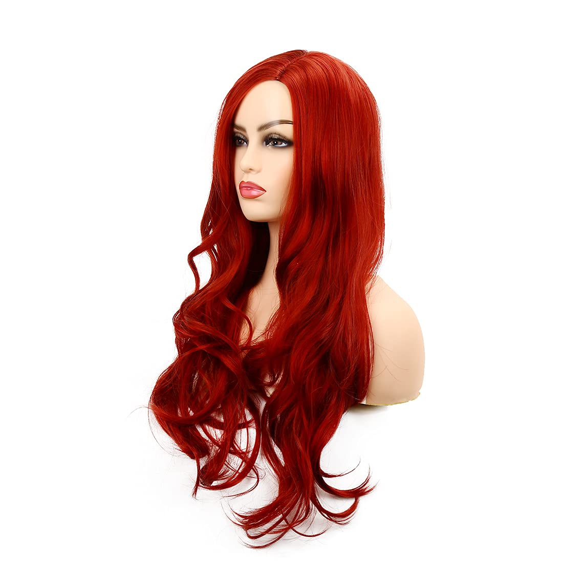 Red Women Long Curly Wavy Synthetic Cosplay Full Wig Halloween Costume Party, L205-Red, 54 cm - Image 3