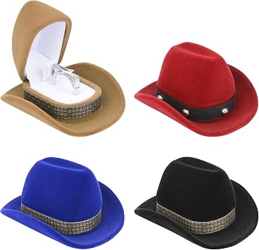 Retro Cowboy Hat Jewelry Box |Noble Velvet Engagement Ring Earring Organizer | Western Cowboy Hat Jewelry Box Brown
