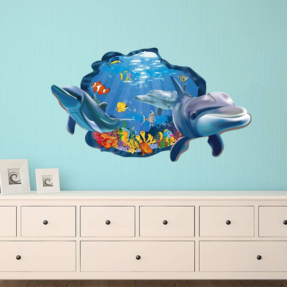 decalmile 3D Under The Sea Wall Decals Dolphins Fish