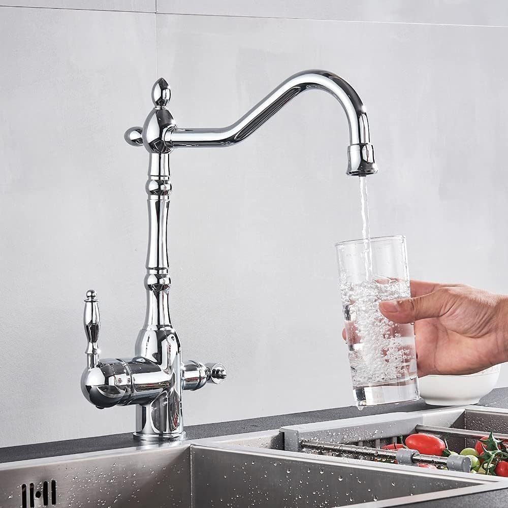 Yjyjy Chrome Faucet For Bar Farmhouse Commercial, Gold Pure 360 Rotation Kitchen Sink Crane, Handle Water Function Mode Filter Mixer Taps