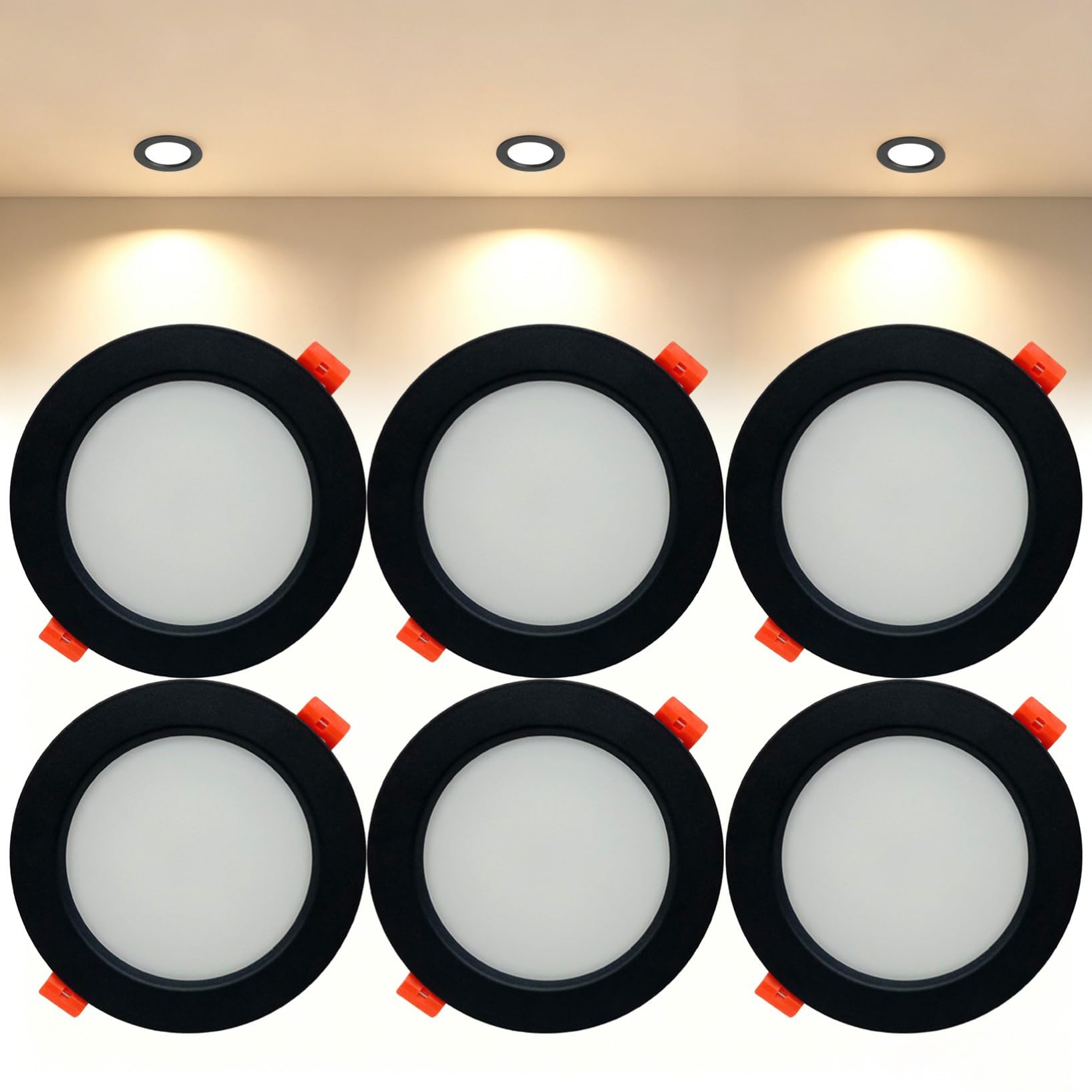 VOGHMOLD 24W Ultra Slim LED Downlight Recessed Ceiling Light 8 inch, 3000K Spot Lights Black Aluminum Trim, Cut Φ190-210mm, AC110-240V Panel Lighting for Office Hallway Closet, 6 Pack