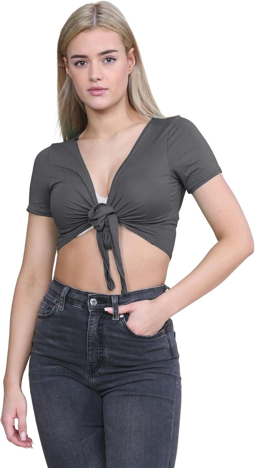 New Womens Plain Cap Short Sleeve Tie Up Front Bolero Shrug Cropped Cardigan Top