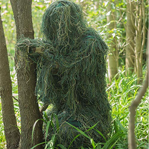 KNINE OUTDOORS Medium Size Ghillie Suit with 3D Camouflage Forest Camo Hunting Tactical Bag - Thumbnail 2